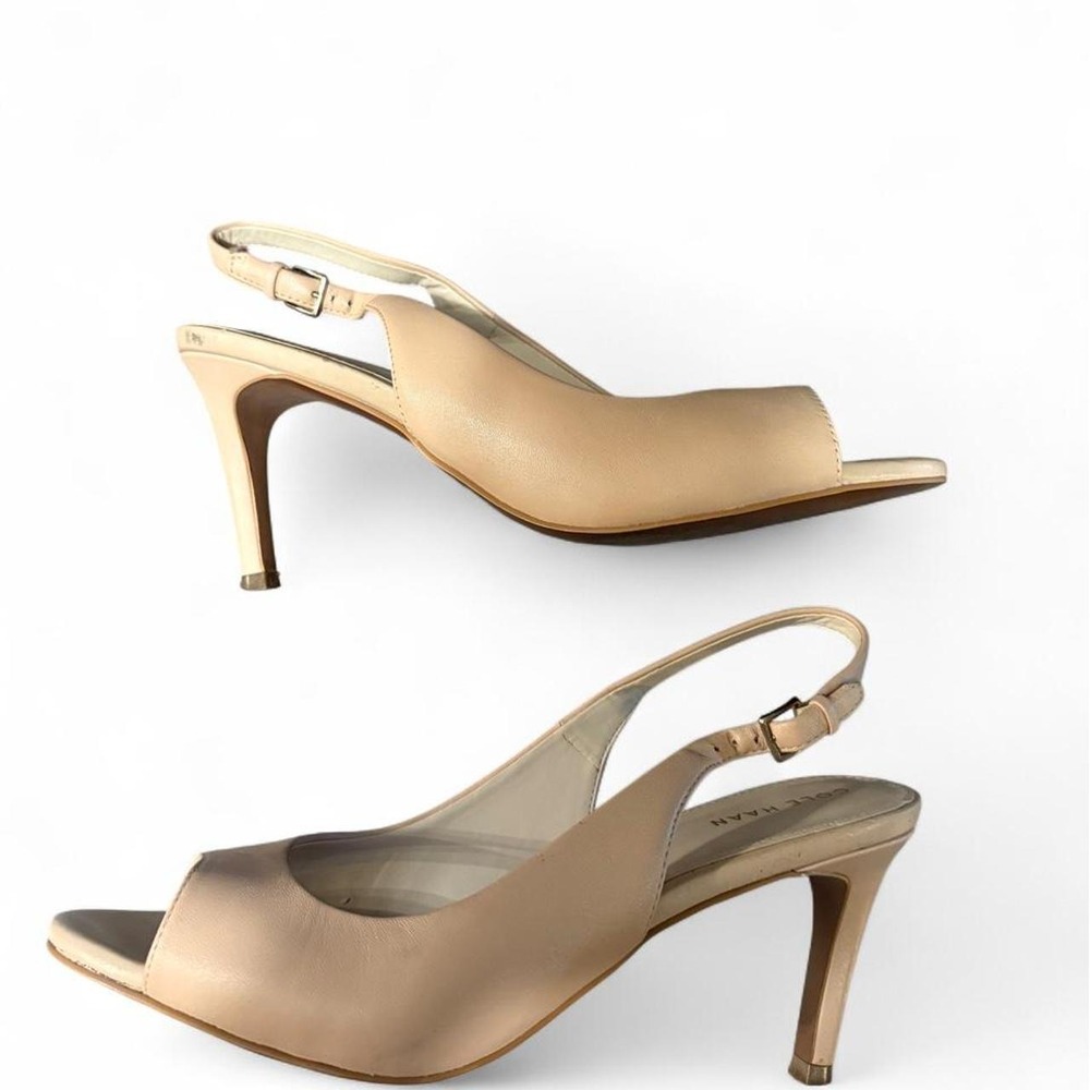 Cole Haan Maya Nude Leather Peep Toe Slingback Heels 7.5B W13597
